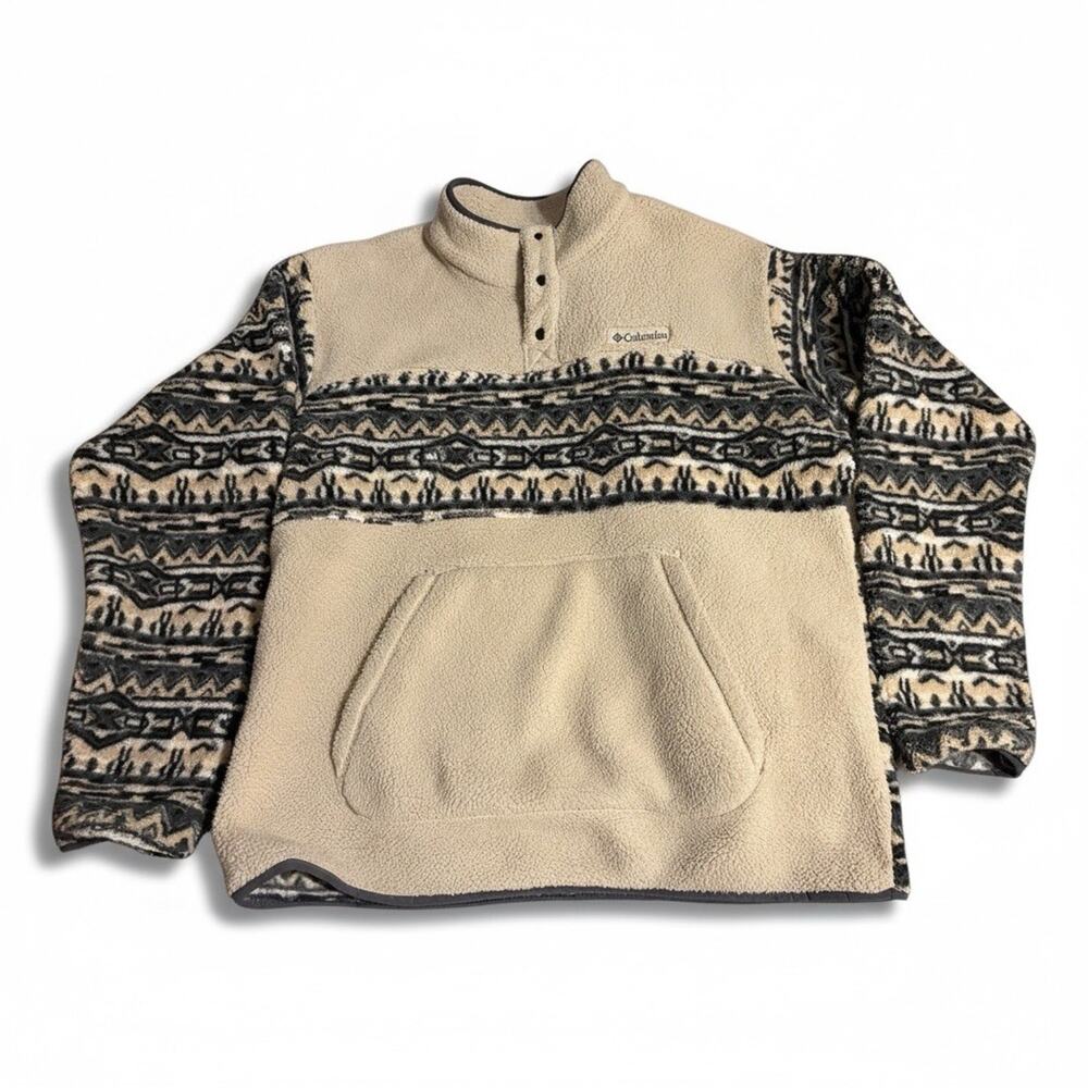 Columbia Cream and Black Patterned Fleece Zip Pullover